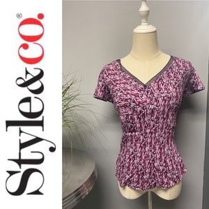 Style & Co V Neck Silk Printed Blouse